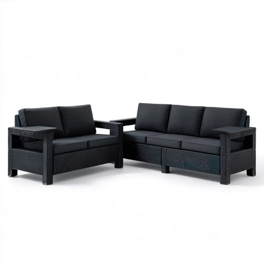 Czarny zestaw sof ogrodowych 2- i 3-osobowej 128 x 70 x 79 cm oraz 182 x 70 x 79 cm