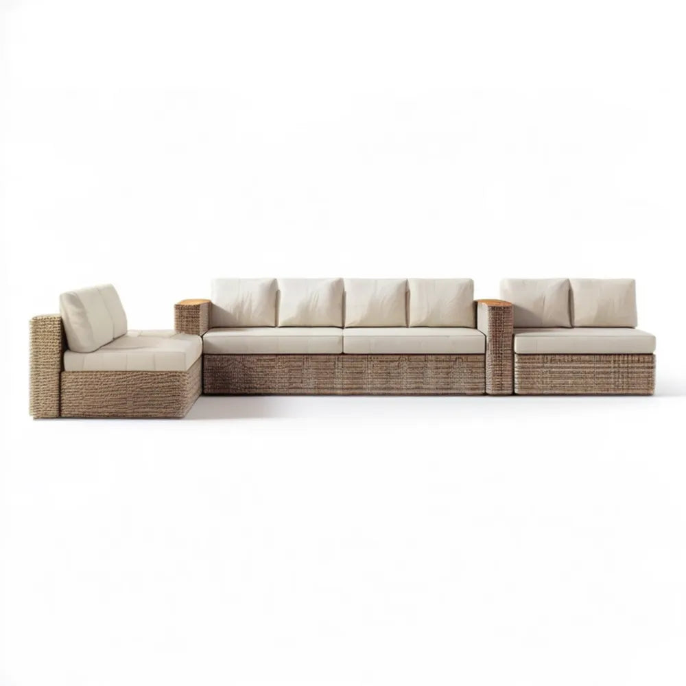 Modułowy zestaw wypoczynkowy z technorattanu PE beżowo-brązowy 475 x 85 x 70 cm