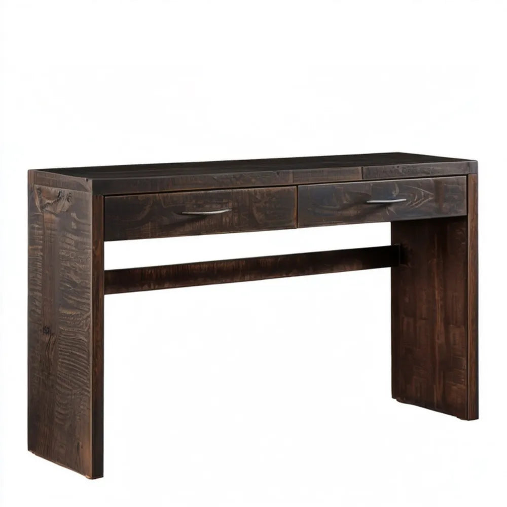 Tradycyjne biurko z litego drewna mango, ciemnobrązowe, 120 x 60 x 76 cm, 2 szuflady
